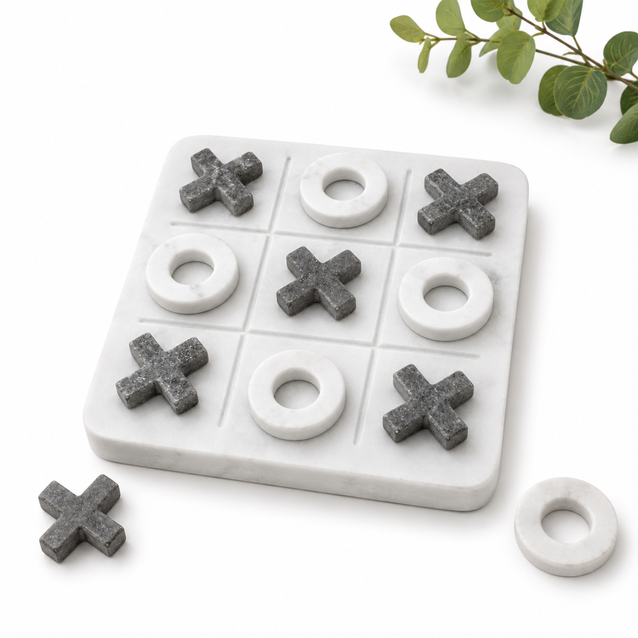 White Marble Tic-Tac-Toe Game Set