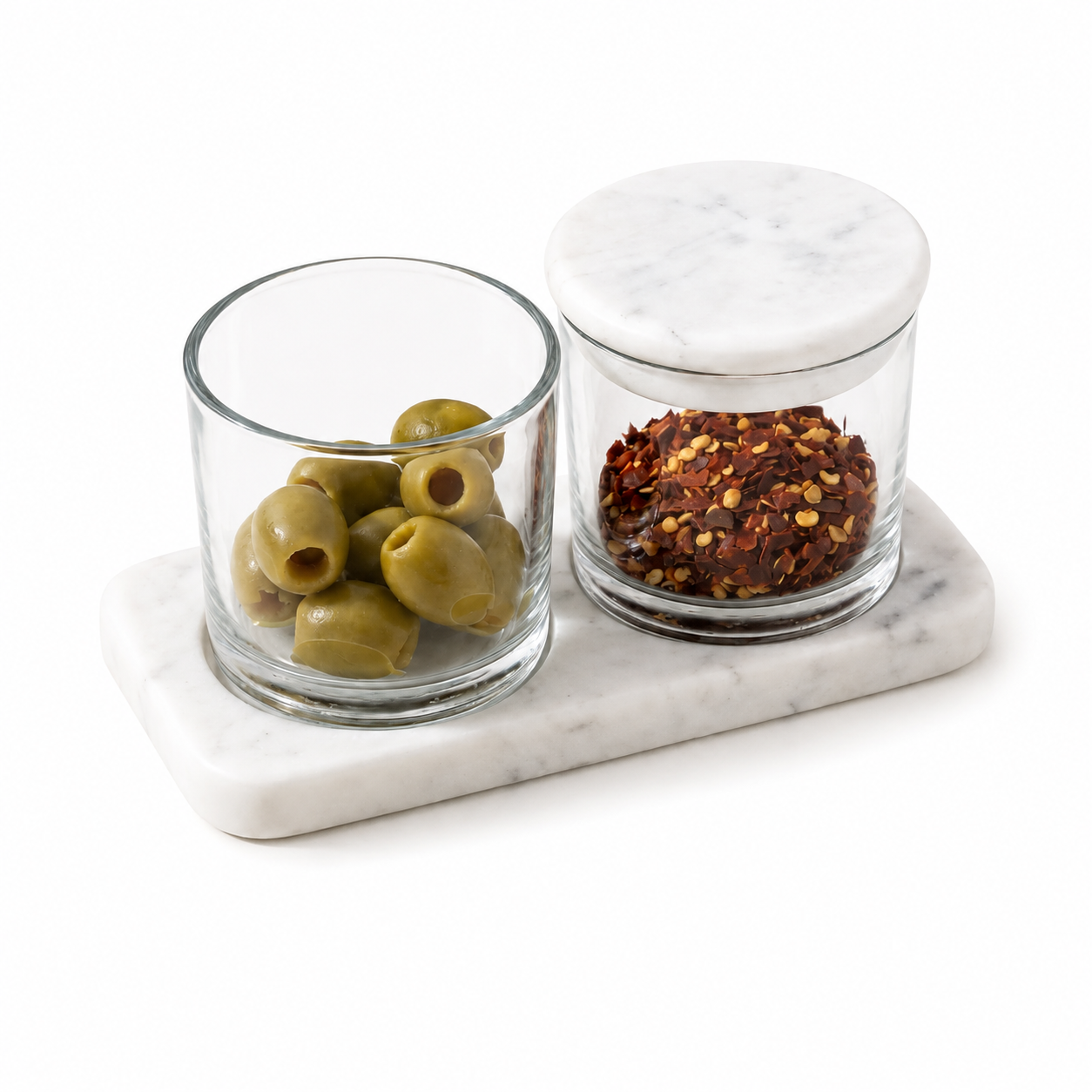 White Marble Kitchen Jar Set with Marble Tray
