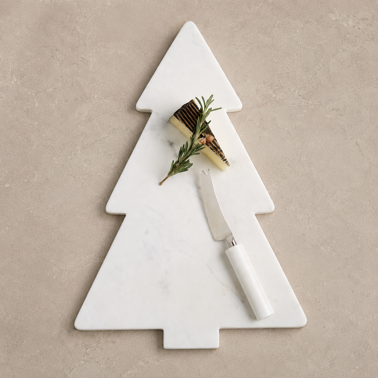 White Marble Christmas Tree Serving Board – Elegant Festive Cheese & Charcuterie Platter