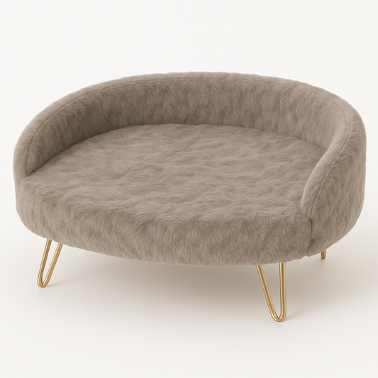 Plush Luxe Pet Bed with Gold Hairpin Legs – Grey