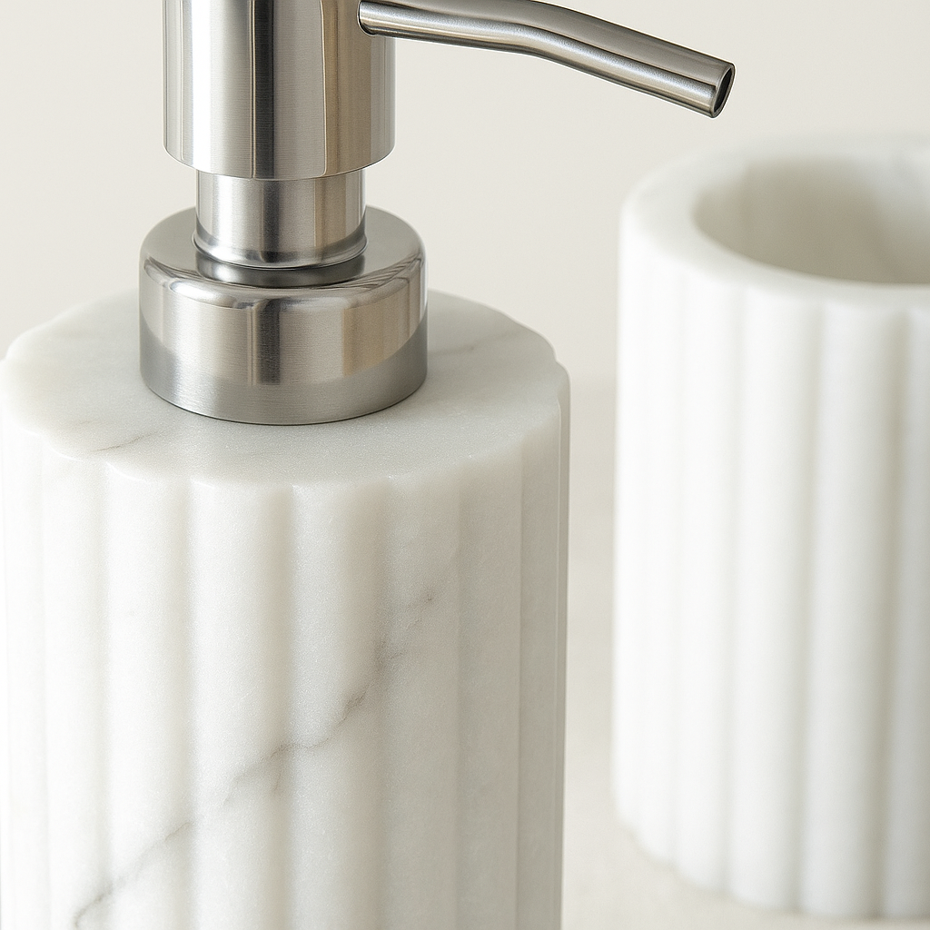 White Fluted Marble Bathroom Set – 3 Piece