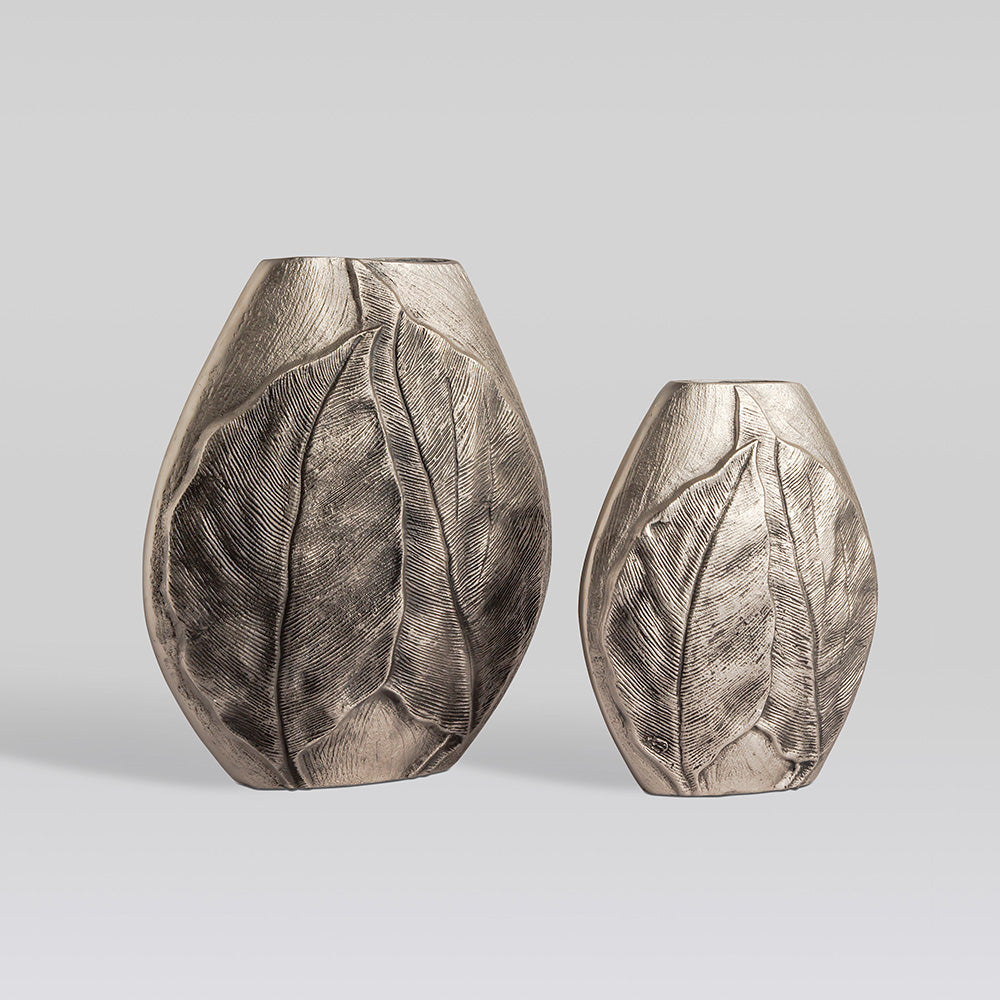 Nosi Vase Set of 2 – Leaf Textured Metallic Finish
