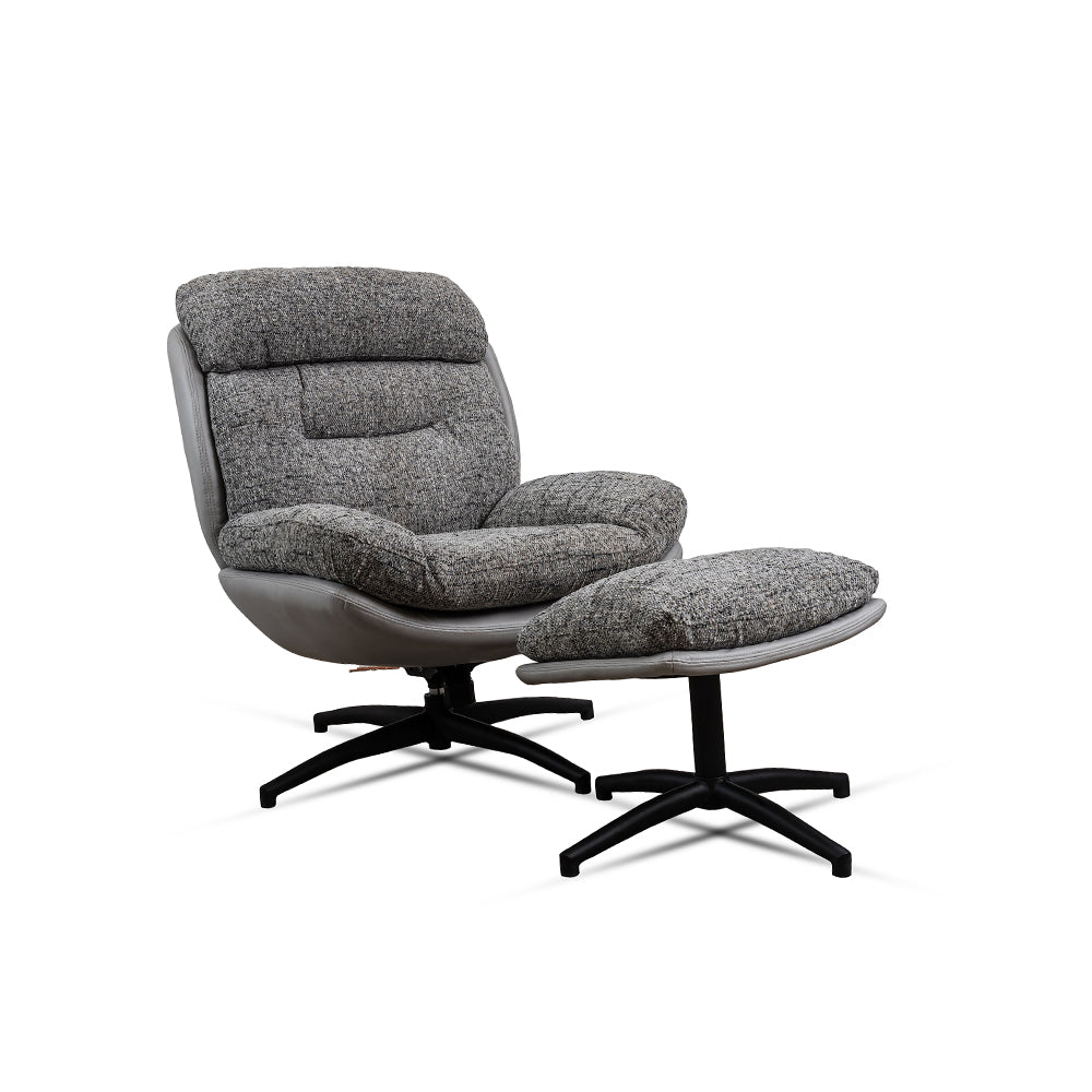 Allman Cotton Chair with Ottoman – Cotton Upholstery & Iron Base