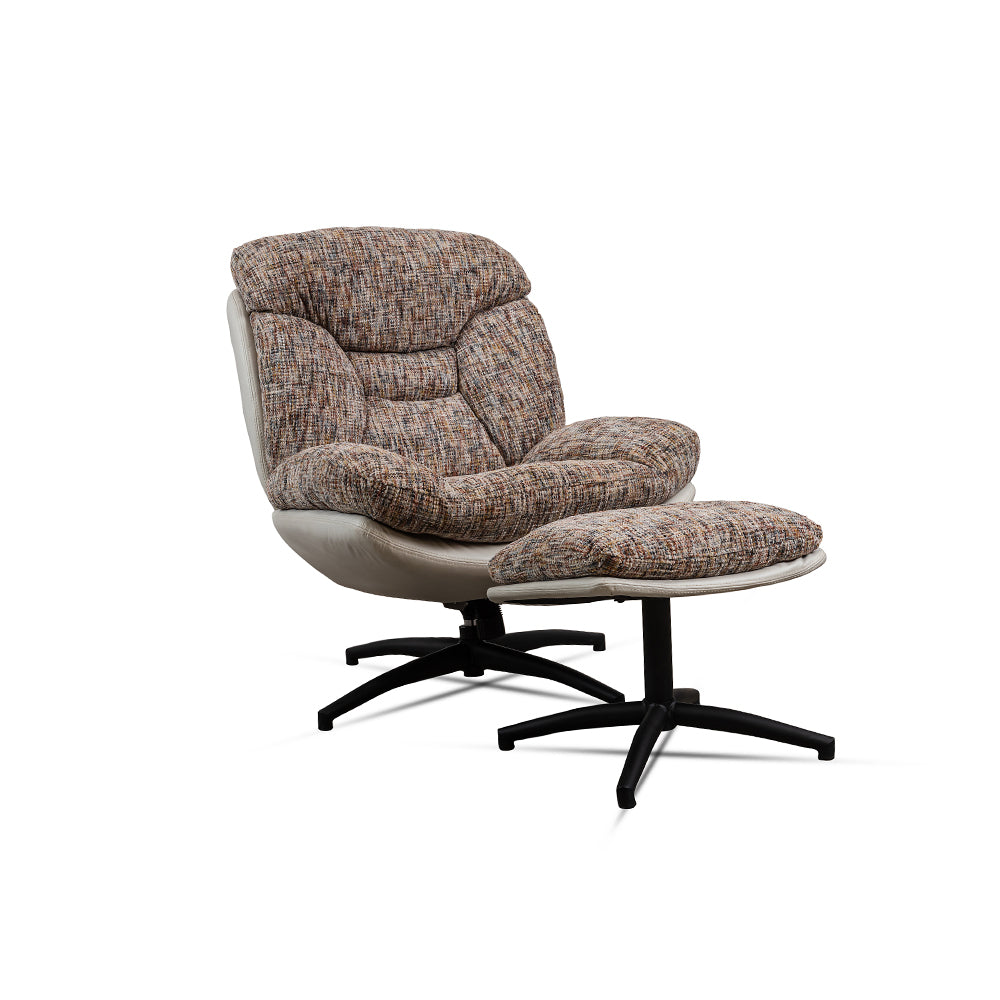 Bob Segar Cotton Chair with Ottoman – Cotton Upholstery & Iron Base (93×78×92 cm | Ottoman