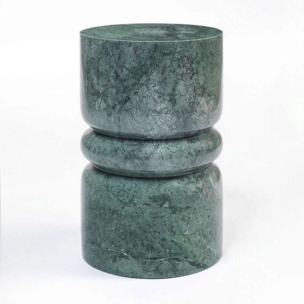 Green Marble Sculptural Side Table – Luxury Solid Stone Furniture