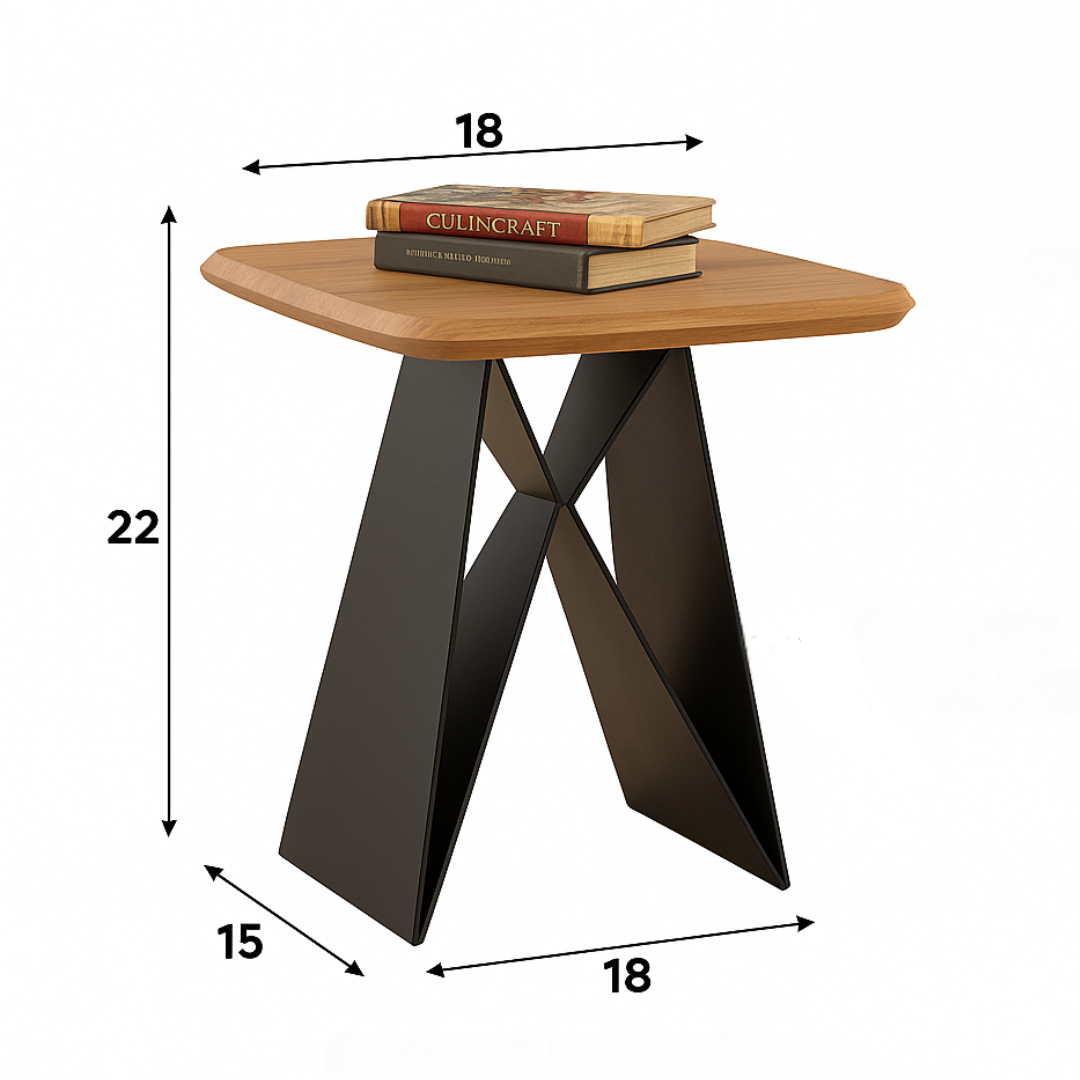 Modern Wood & Metal Side Table – Geometric Base