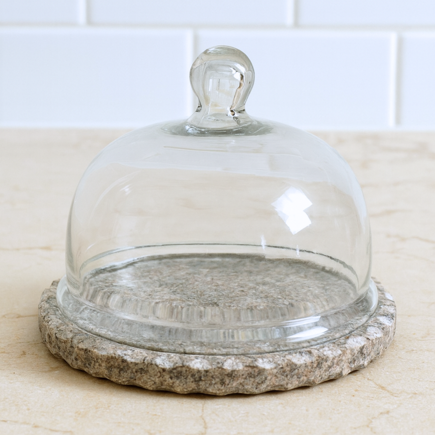 Granite Marble Cookie & Cheese Cloche with Glass Dome