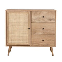 Wooden Storage Cabinet with Cane Door & Drawers