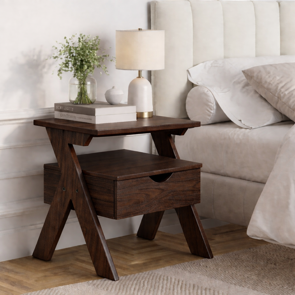 Smart Livin Linear Engineered Wood Bedside Table - Auburn Oak