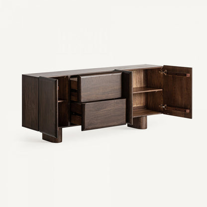 Dark Walnut Wooden Sideboard with Bold Geometric Fronts