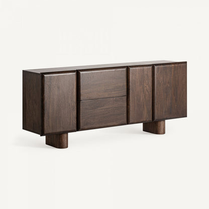 Dark Walnut Wooden Sideboard with Bold Geometric Fronts