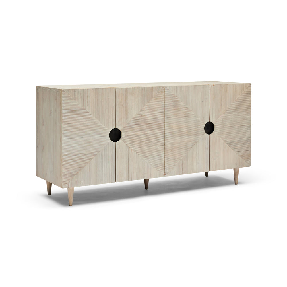Light Oak Wooden Sideboard with Geometric Fronts