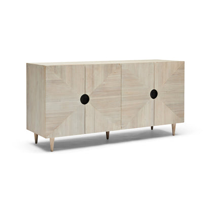 Light Oak Wooden Sideboard with Geometric Fronts