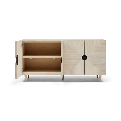 Light Oak Wooden Sideboard with Geometric Fronts