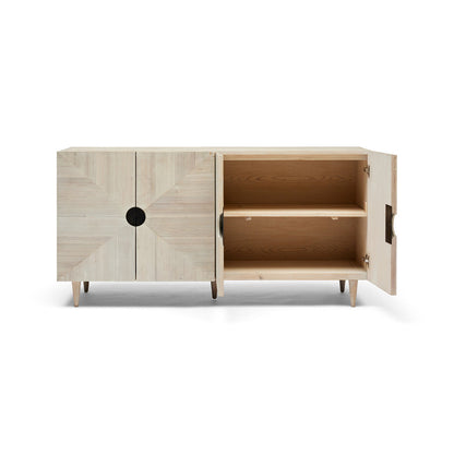 Light Oak Wooden Sideboard with Geometric Fronts