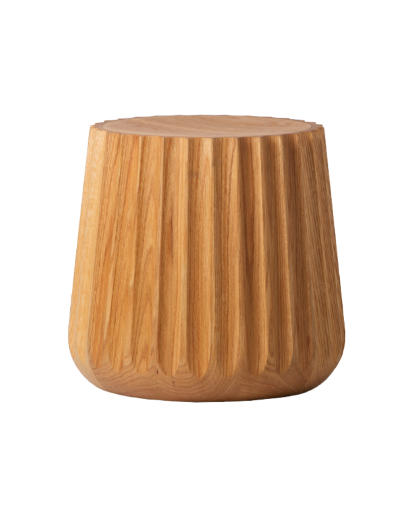 Natural Oak Fluted Wooden Stool / Side Table
