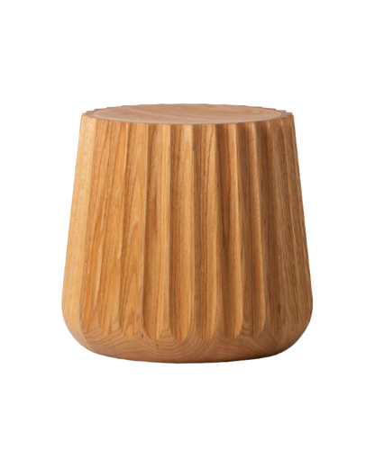 Natural Oak Fluted Wooden Stool / Side Table