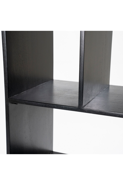 Black Wooden Bookshelf with Open Display & Storage Cabinet