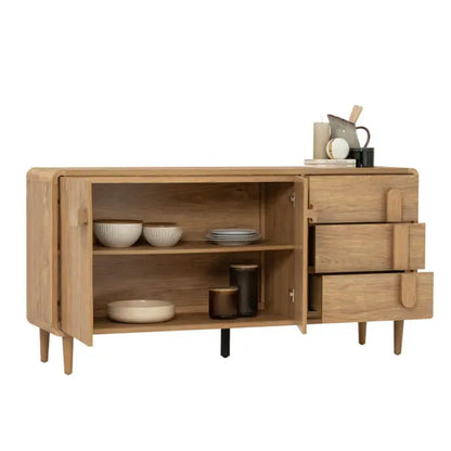Scandinavian Oak Sideboard with Drawers & Cabinets