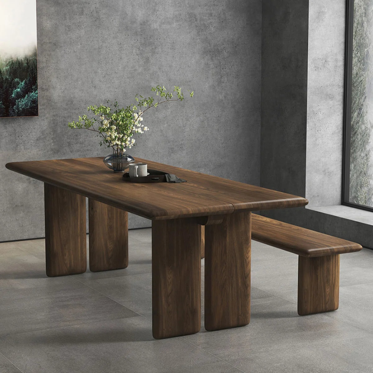 Solid Walnut Dining Table with Dual Slab Legs