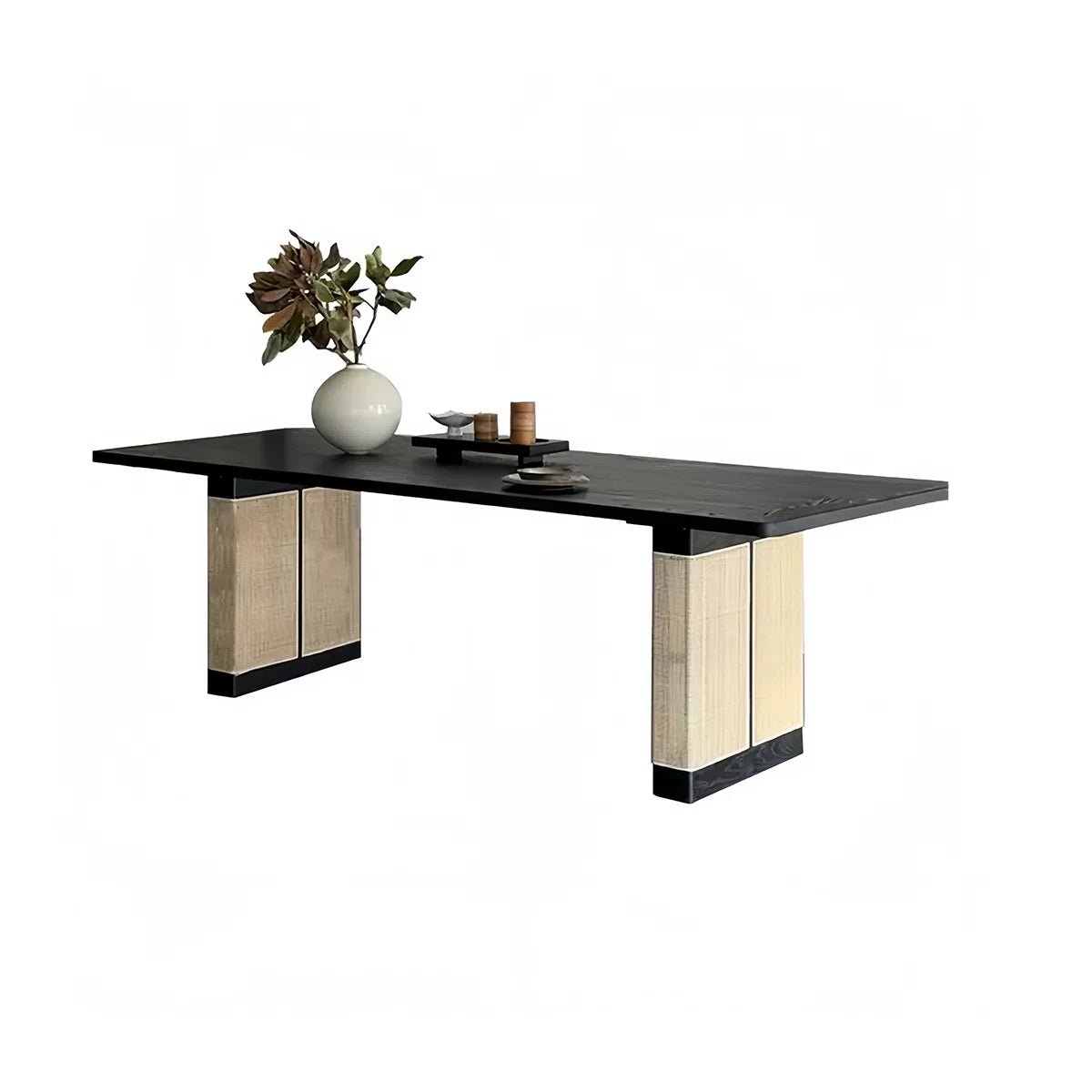 Black Oak Dining Table with Contrasting Block Legs