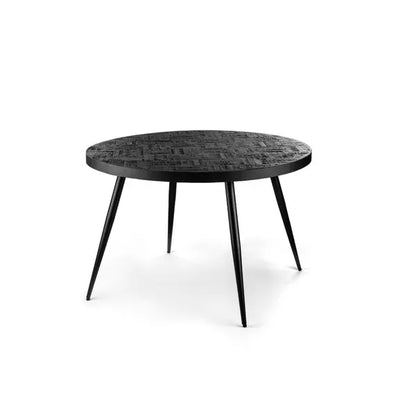 Round Black Wooden Dining Table with Textured Top