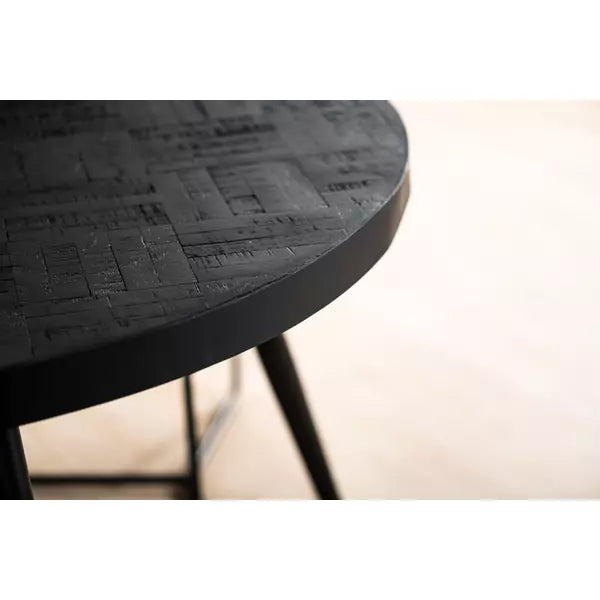 Round Black Wooden Dining Table with Textured Top