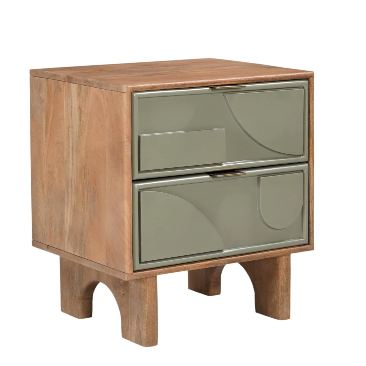 Modern Wooden Bedside Table with Geometric Drawer Fronts