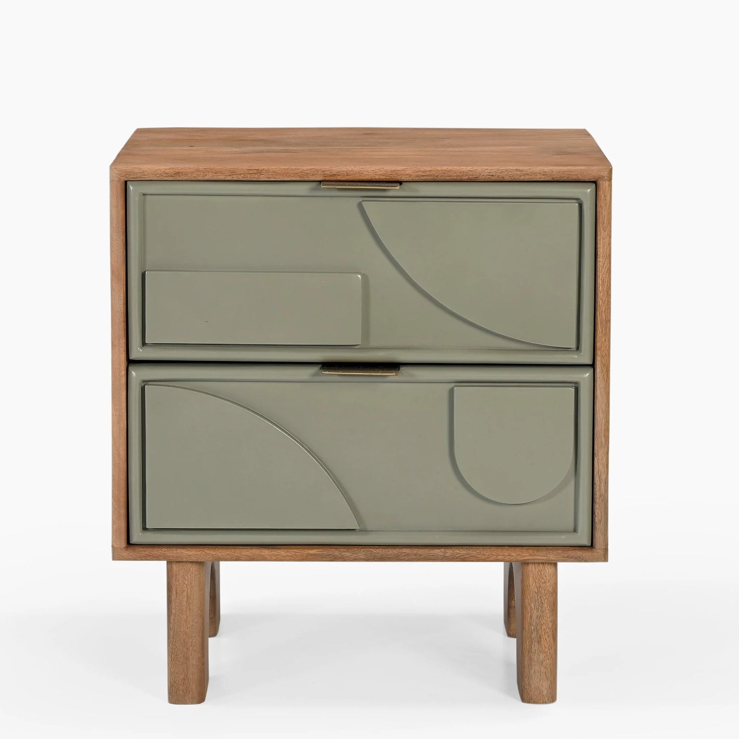 Modern Wooden Bedside Table with Geometric Drawer Fronts