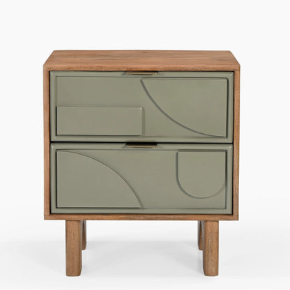 Modern Wooden Bedside Table with Geometric Drawer Fronts