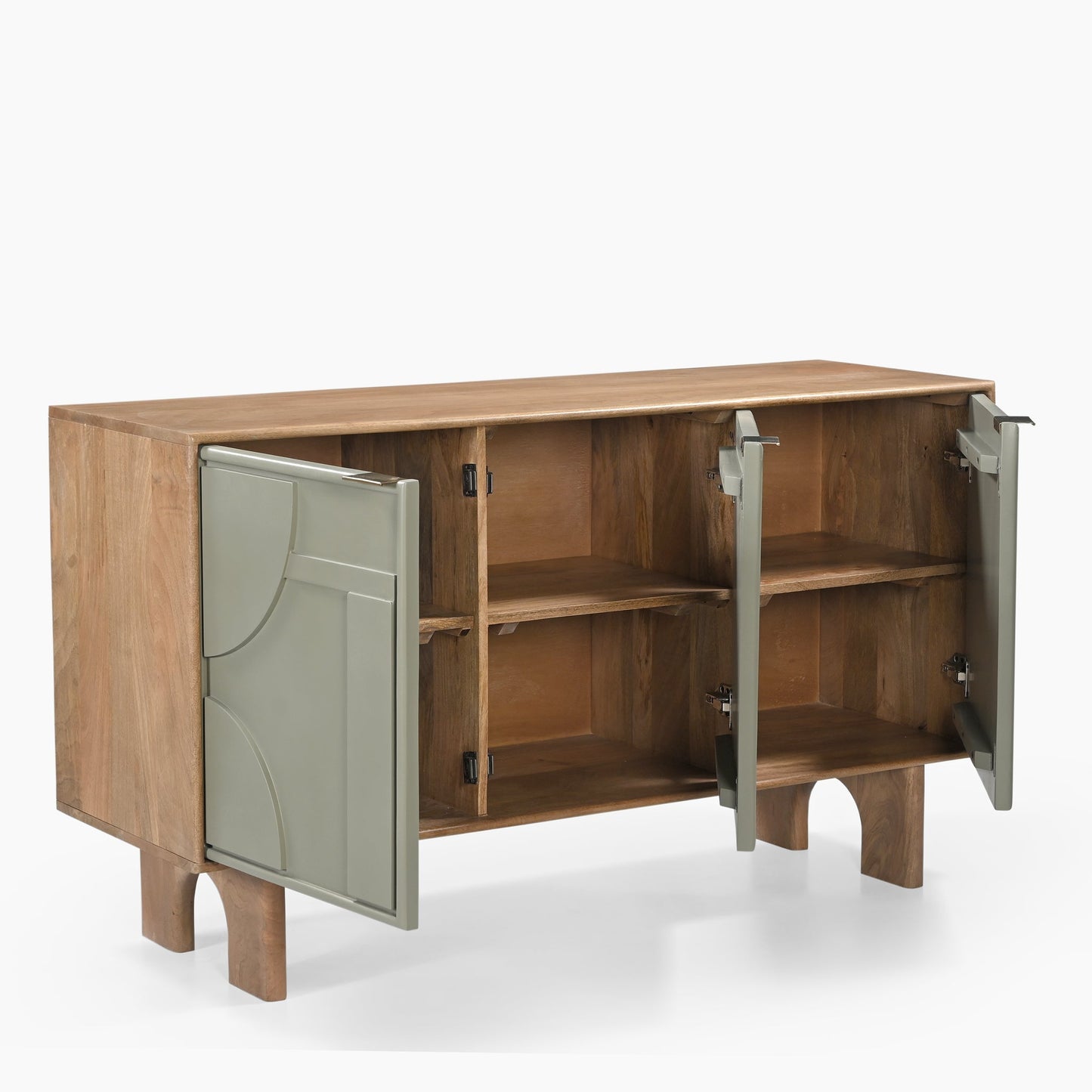 Modern Wooden Sideboard with Geometric Sage Green Doors