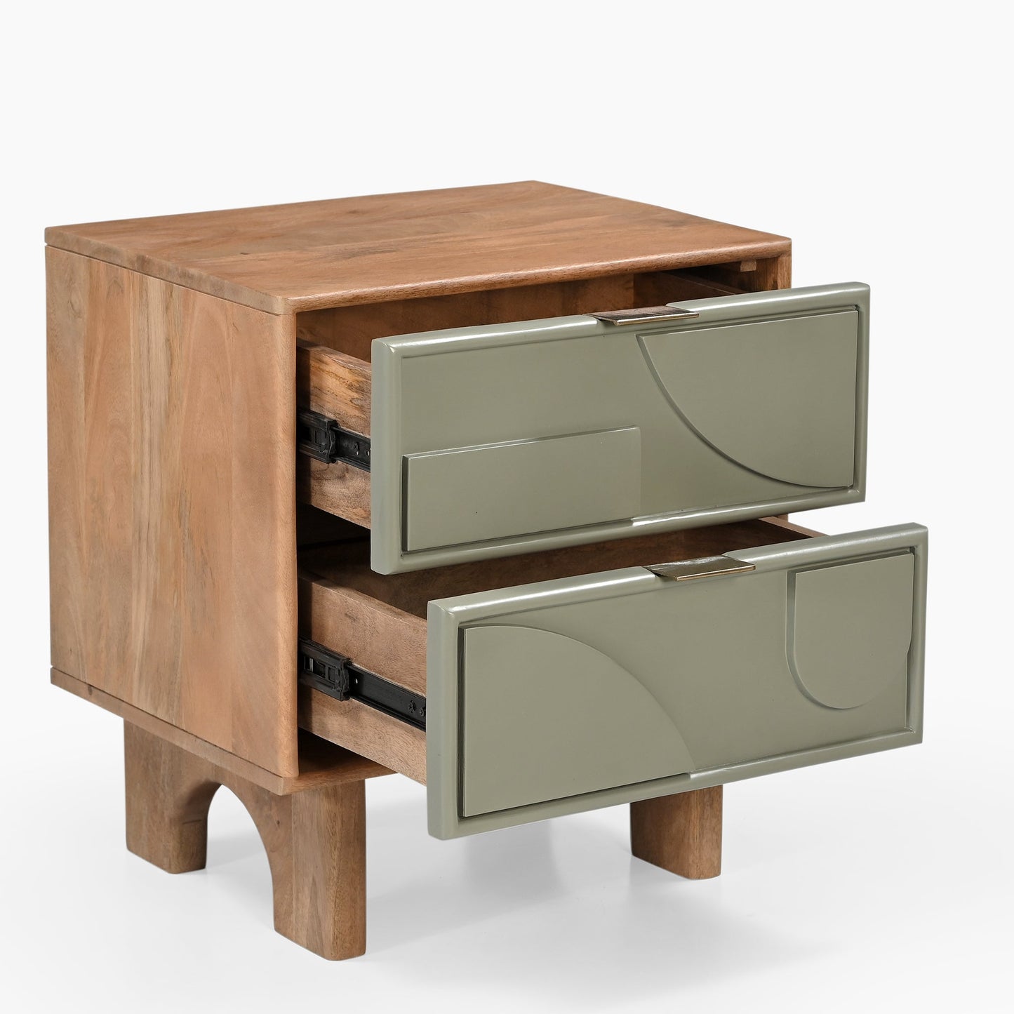 Modern Wooden Bedside Table with Geometric Drawer Fronts