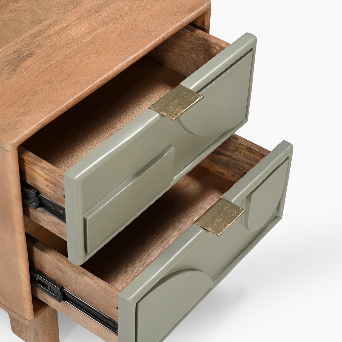 Modern Wooden Bedside Table with Geometric Drawer Fronts