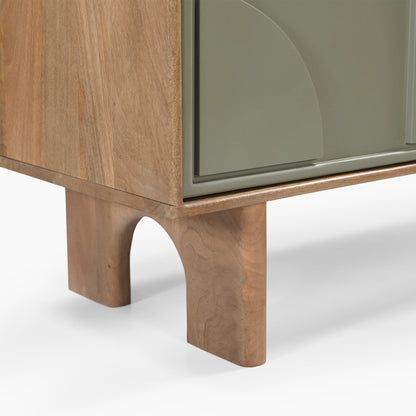 Modern Wooden Sideboard with Geometric Sage Green Doors