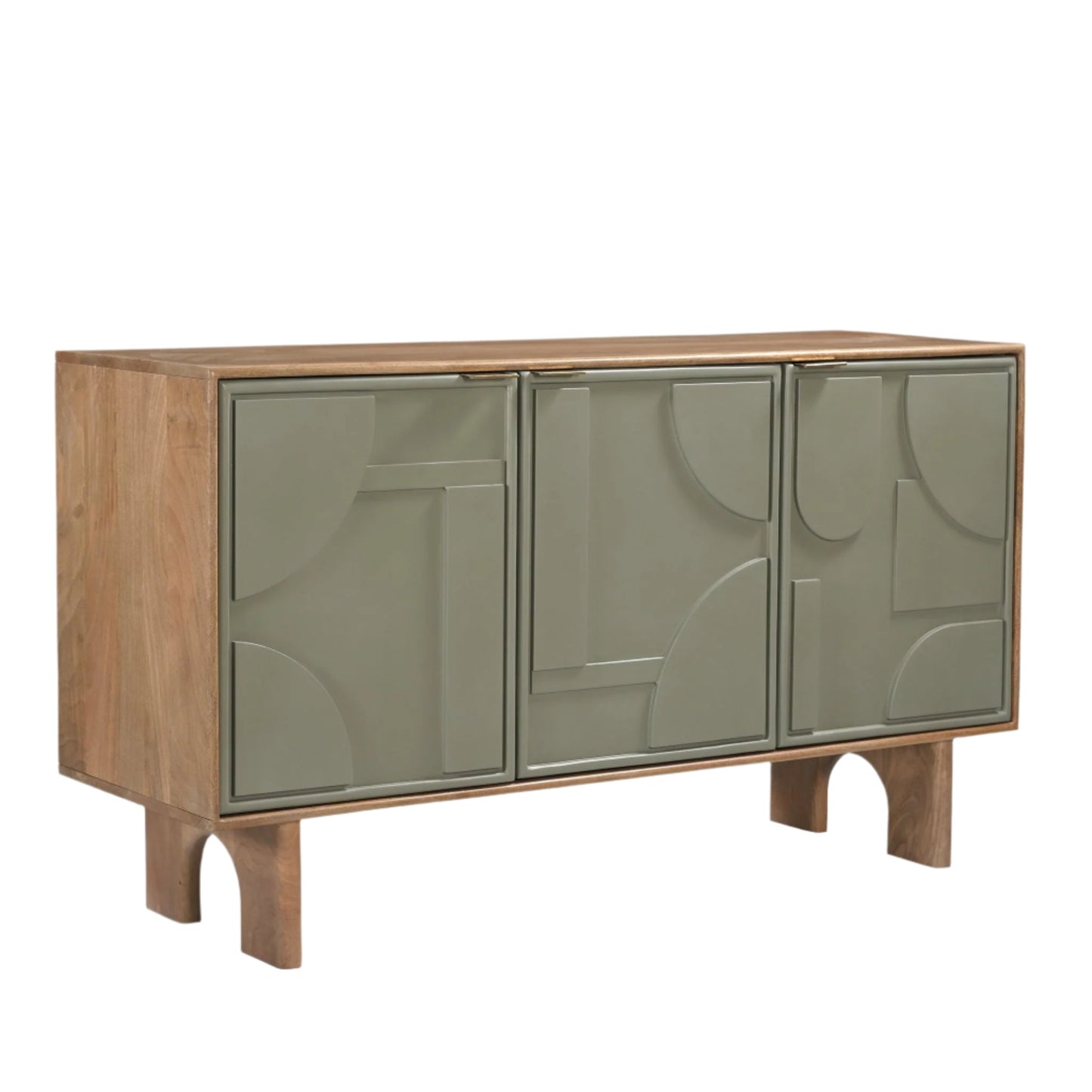 Modern Wooden Sideboard with Geometric Sage Green Doors
