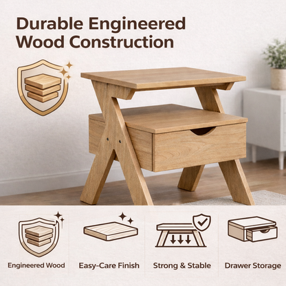 Smart Livin Linear Engineered Wood Bedside Table - Virgin Oak