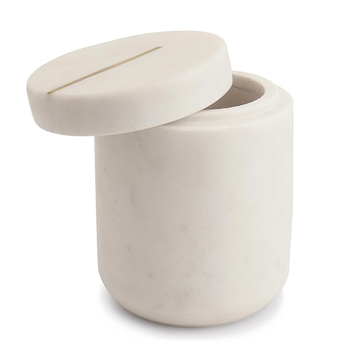 White Marble Bathroom Accessory Set with Gold Detailing – 5 Piece SET