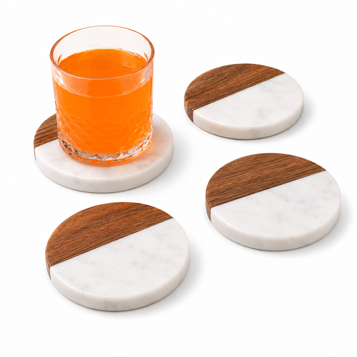Marble & Wood Coaster Set
