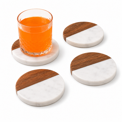 Marble & Wood Coaster Set