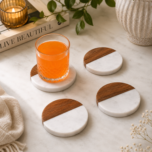 Marble & Wood Coaster Set