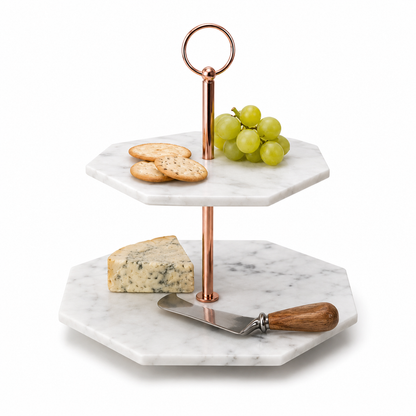 Marble 2-Tier Serving Stand with Rose Gold Handle