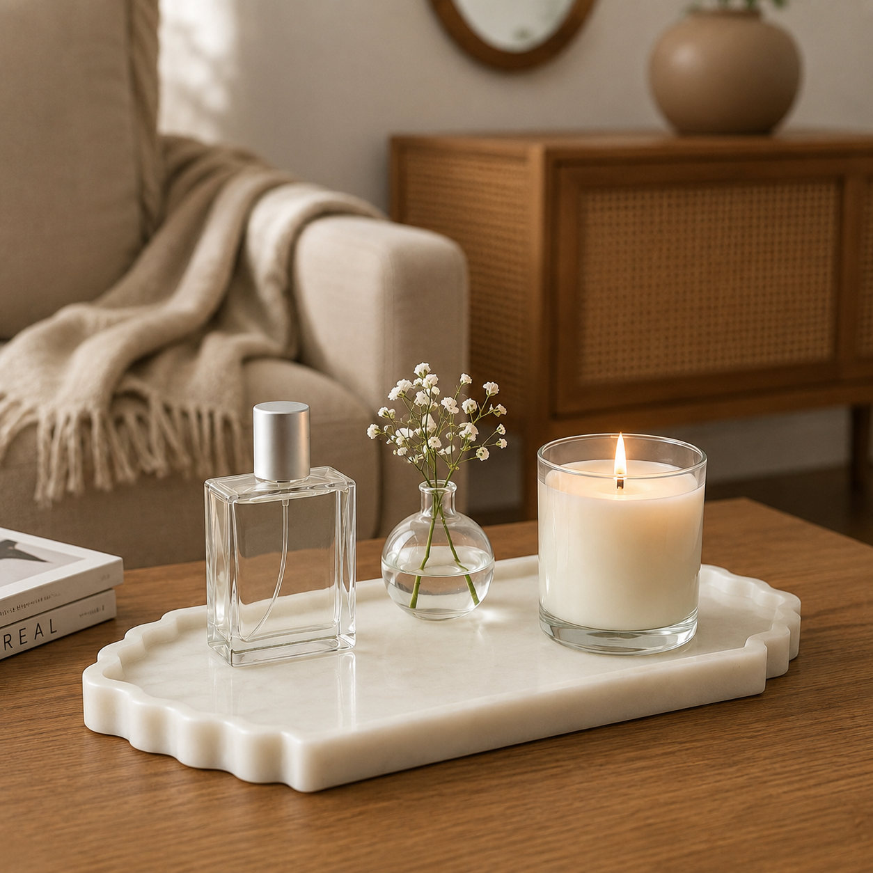 Marble Tray & Glass Candle Combo