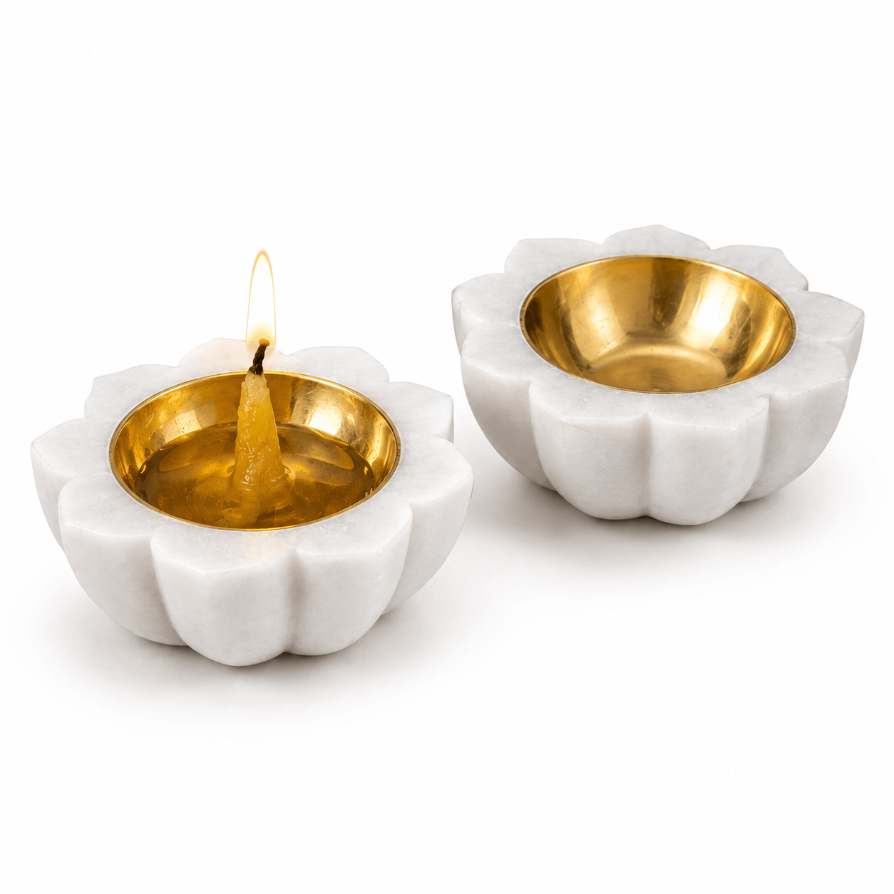 Marble Lotus Diya Set