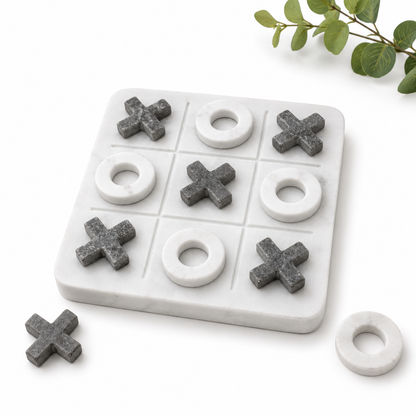 White Marble Tic-Tac-Toe Game Set