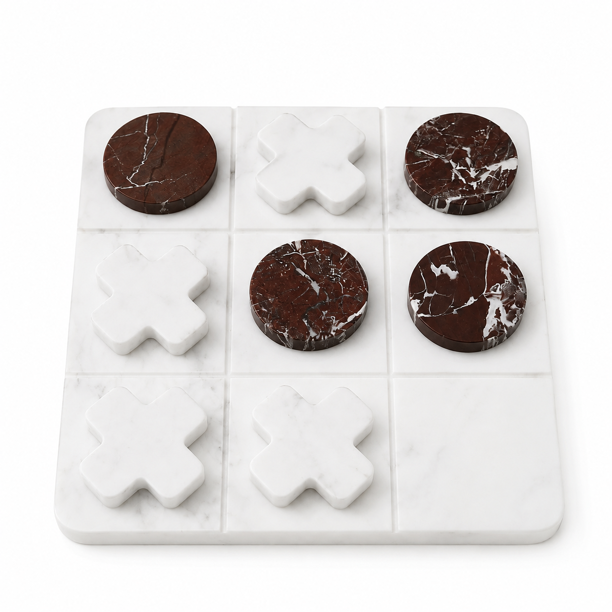 White & Brown Marble Tic-Tac-Toe Game Set