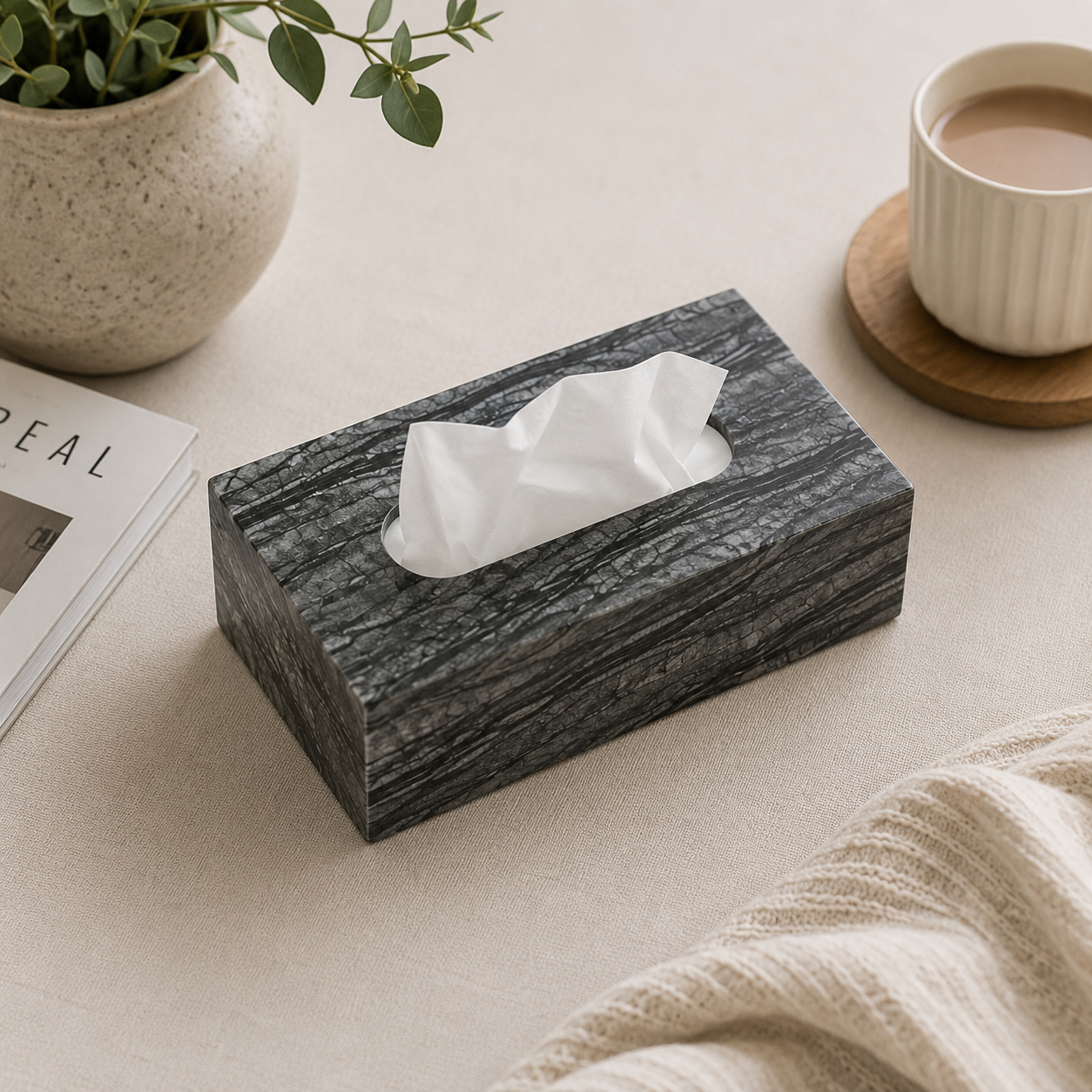 Grey Marble Tissue Box Cover