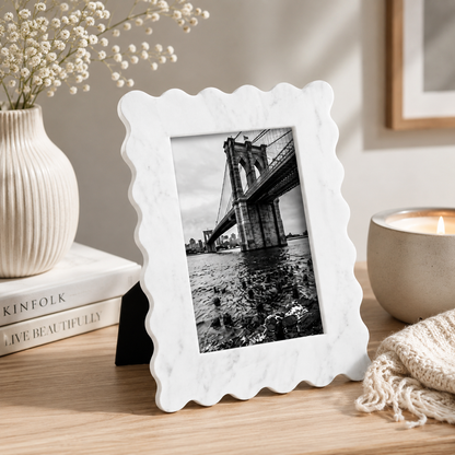 White Marble Scalloped Photo Frame