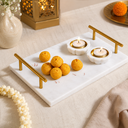 Marble Serving with Tray Deepak Combo