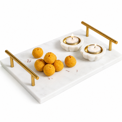 Marble Serving with Tray Deepak Combo