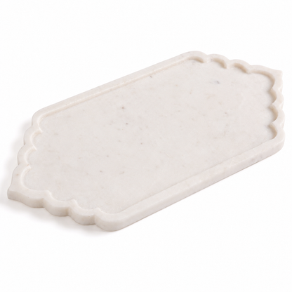 White Marble Festive Serving Platter | Elegant Dry Fruit, Sweet & Pooja Tray